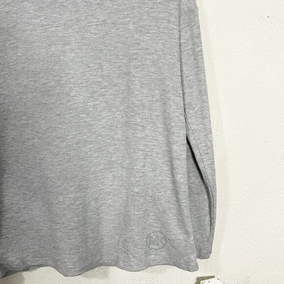 MICHAEL Michael Kors Gray Cowl Neck Waffle Knit Thermal Rhinestone Logo Top‎ NWT - Picture 3 of 13